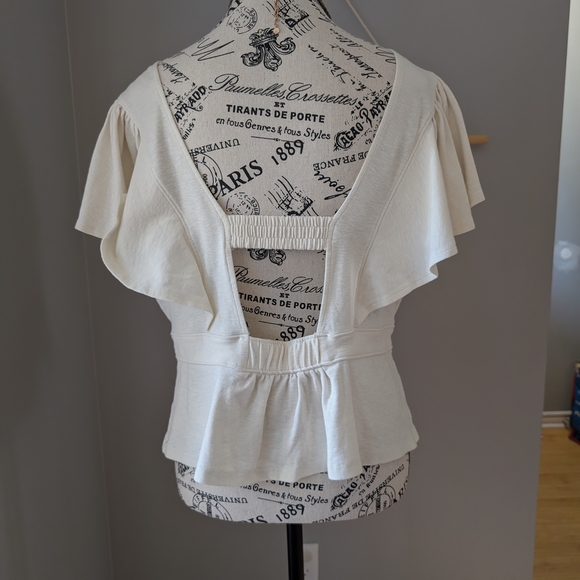 Banana Republic Cream Ruffle Sleeve Blouse Cotton Medium - Picture 3 of 7